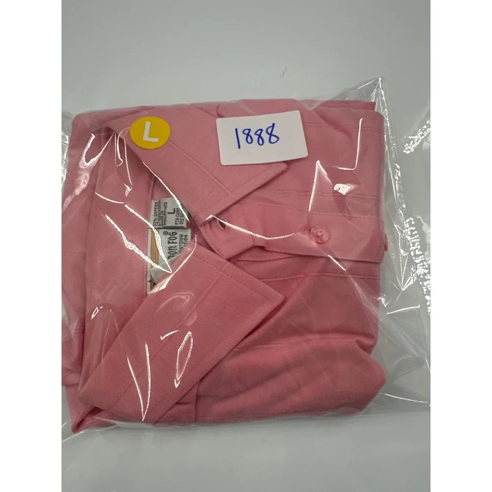 Vintage London Fog Mens Pink Textured Stripe Short Sleeve Polo Shirt Large